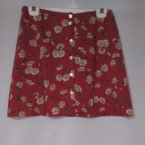 Vintage YOU BABES button up red white polka dots daisies skirt size 9